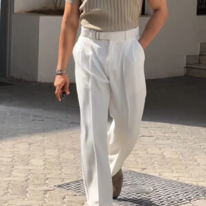 White High-waisted Pleated Pants