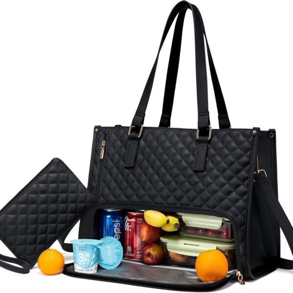Fashionable Lunch Tote Bag Women's Thermal Insulation Lunch Box Leak-proof Crossbody Computer Storage Bag Quilted Large Capacity Handbag With Purse - Image 3