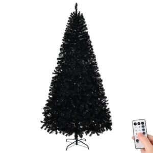 7 FT Pre-lit Artificial Christmas Tree, Hinged Xmas Pine Tree With 1250 Branch Tips, 400 Lights And Remote Control For Holiday Party Office Home, Black