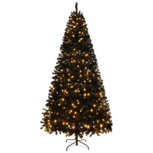 8 FT Pre-lit Artificial Christmas Tree, Hinged Xmas Pine Tree With 1450 Branch Tips, 550 Lights And Remote Control For Holiday Party Office Home, Black